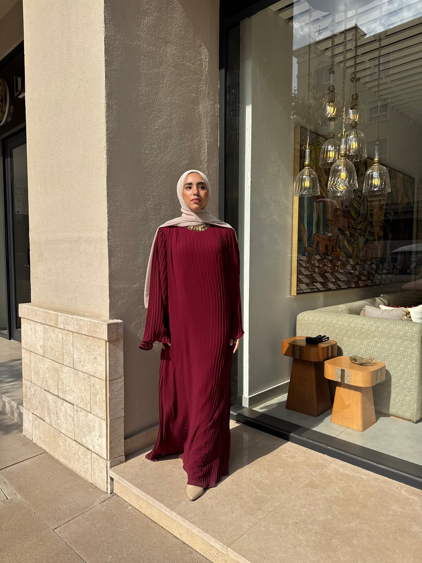 Burgundy Classic Pleated Dress